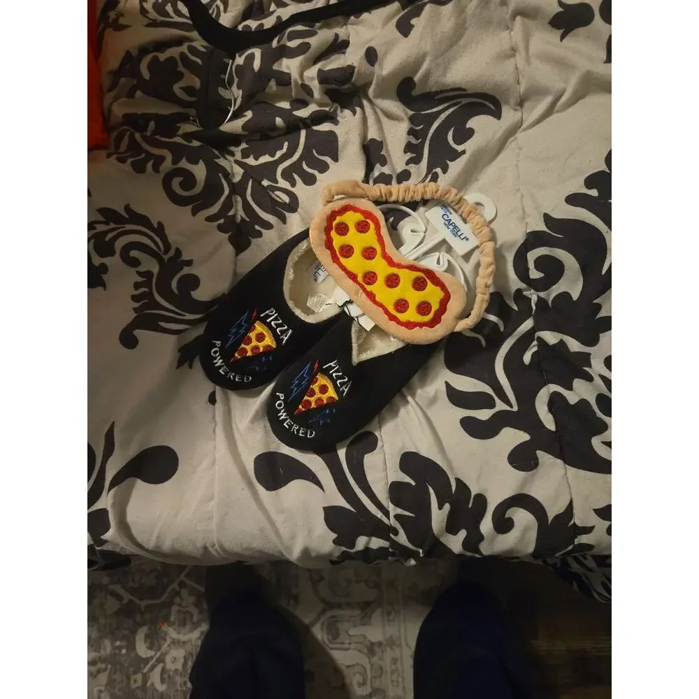 Capelli New York Pizza Powered Slipper and Eye Mask Set